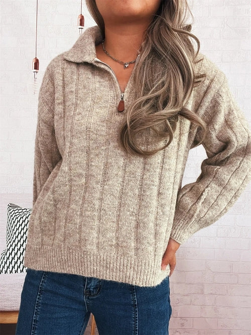 Ribbed Hem Quarter Zip Sweater