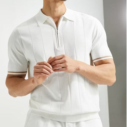 Fashion Short-sleeved Polo Shirt Summer Lapel Zipper T-shirt Tops Mens