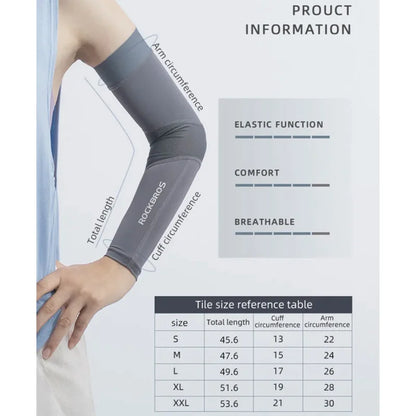 ROCKBROS Summer Arm Sleeves Ice Fabric Cool UV Protection Breathable Running Cycling Arm Sleeves Quick Dry Sports Arm Warmers