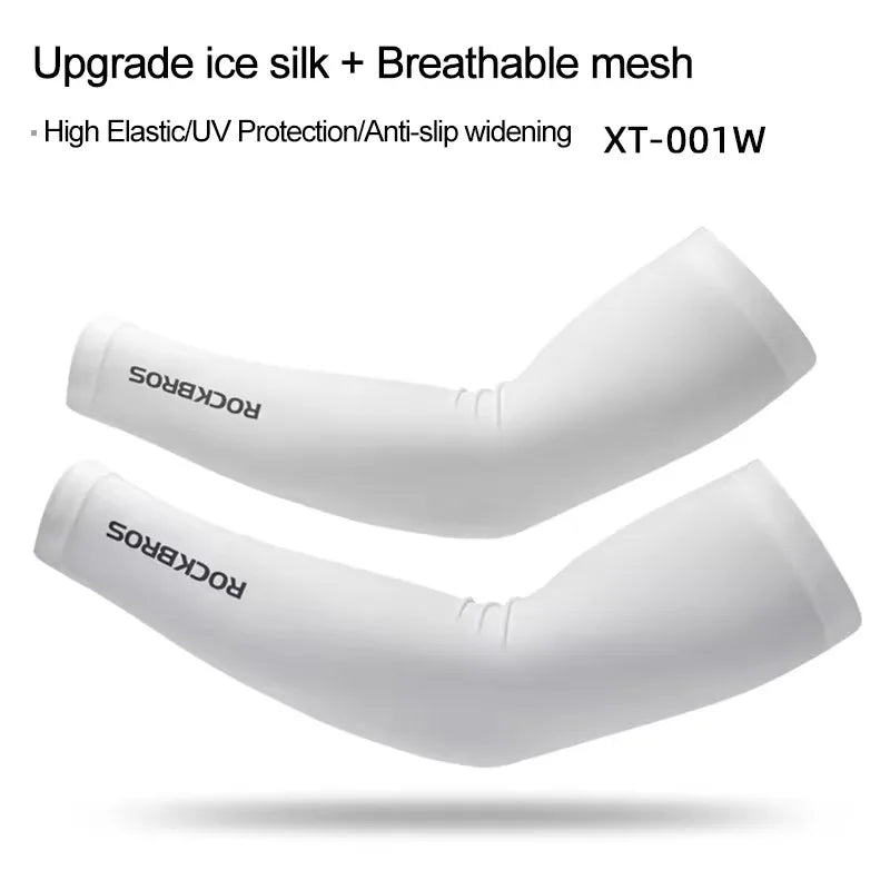 ROCKBROS Summer Arm Sleeves Ice Fabric Cool UV Protection Breathable Running Cycling Arm Sleeves Quick Dry Sports Arm Warmers