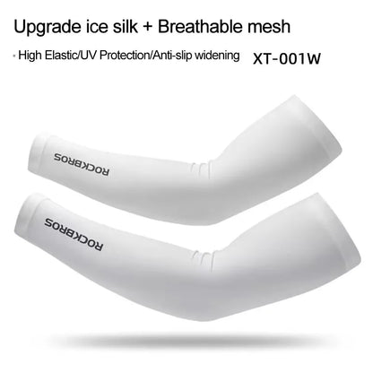 ROCKBROS Summer Arm Sleeves Ice Fabric Cool UV Protection Breathable Running Cycling Arm Sleeves Quick Dry Sports Arm Warmers