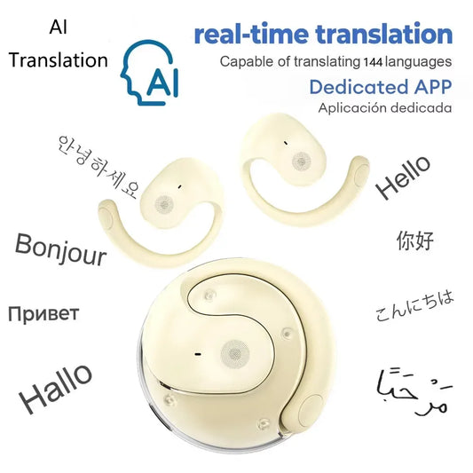 AI Translation Bluetooth 5.3 Ear-Hook Earbuds - 144 Languages