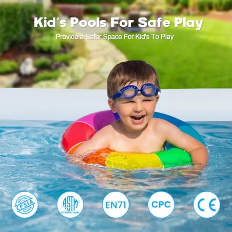 Inflatable Pool 120" x 72" x 22" Rectangular Family Swimming Pool Durable PVC Material Blow-up Pool for Outdoor Summer Fun Easy