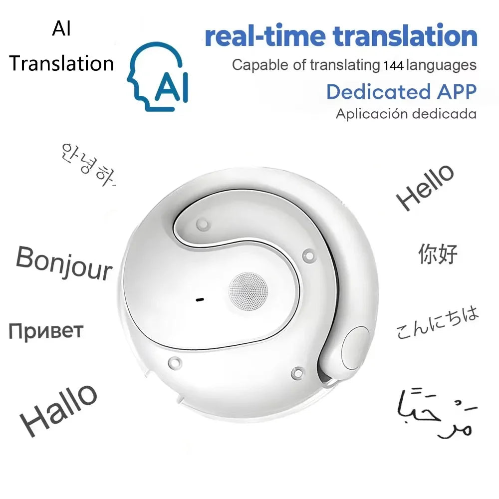 AI Translation Bluetooth 5.3 Ear-Hook Earbuds - 144 Languages