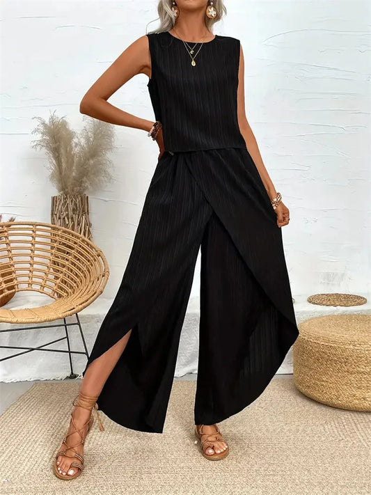 Fashionable Set Relaxed Oversized Comfortable Set Sleeveless Crewneck T-Shirt Set Summer-Ready Lightweight Casual Ensemble