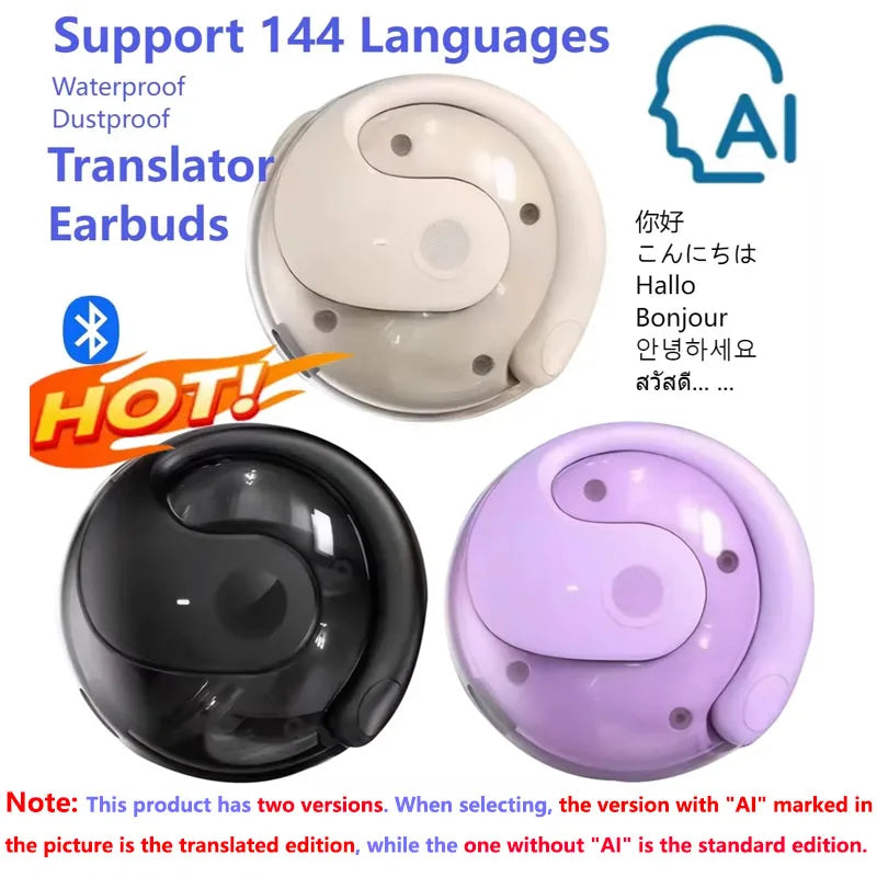 AI Translation Bluetooth 5.3 Ear-Hook Earbuds - 144 Languages