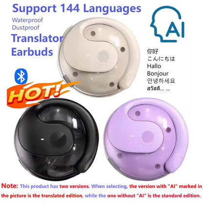 AI Translation Bluetooth 5.3 Ear-Hook Earbuds - 144 Languages