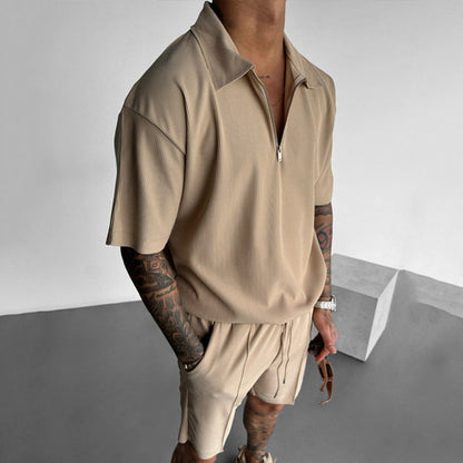Summer Fashion Mens Clothing  Men's Suits New Zipper Polo Casual Short