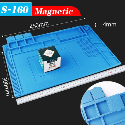 Soldering Station Mat Silicone Work Mat Heat Resistant 932°F Anti-Static Magnetic Mat for Electronic Phone Laptop Watch Repair