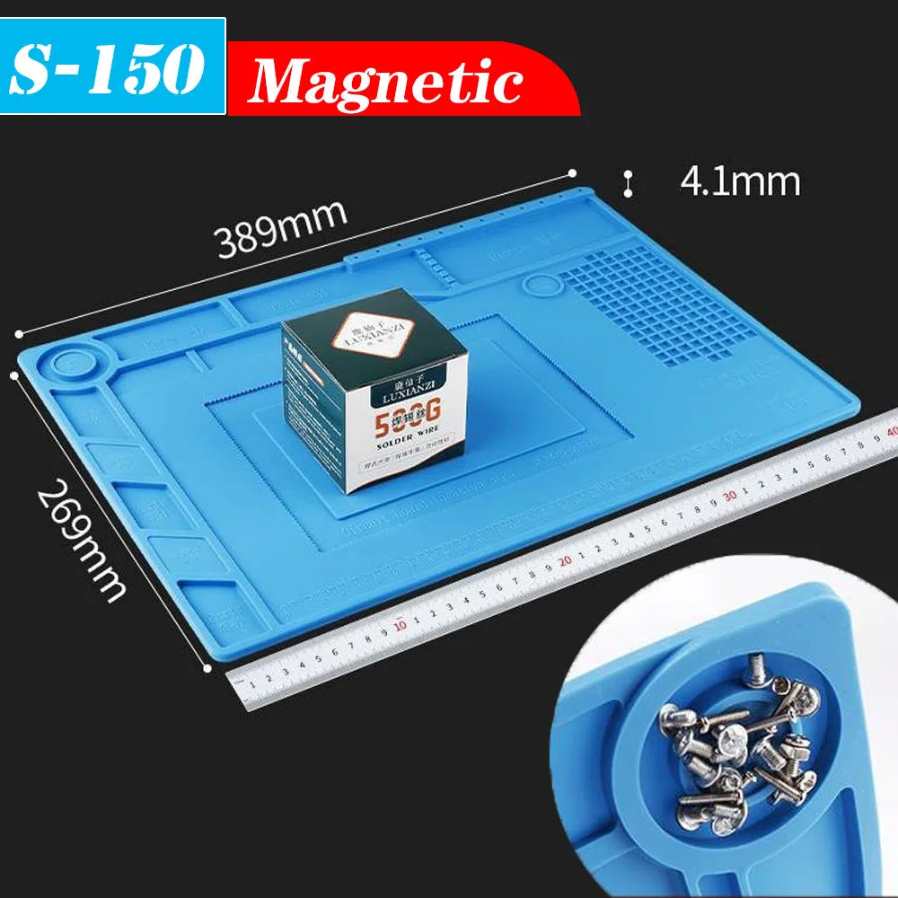 Soldering Station Mat Silicone Work Mat Heat Resistant 932°F Anti-Static Magnetic Mat for Electronic Phone Laptop Watch Repair
