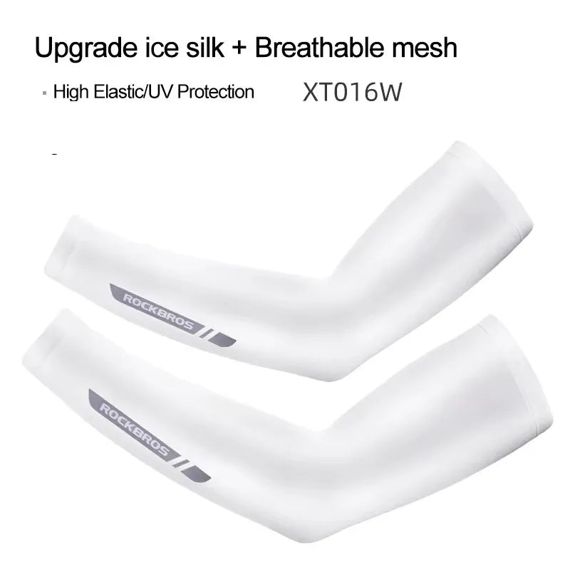 ROCKBROS Summer Arm Sleeves Ice Fabric Cool UV Protection Breathable Running Cycling Arm Sleeves Quick Dry Sports Arm Warmers