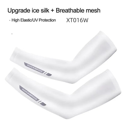 ROCKBROS Summer Arm Sleeves Ice Fabric Cool UV Protection Breathable Running Cycling Arm Sleeves Quick Dry Sports Arm Warmers