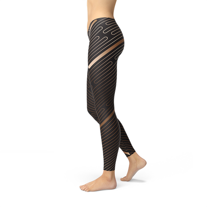 Brown Lined Striped Black Sports Leggings