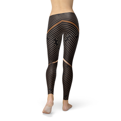 Brown Lined Striped Black Sports Leggings