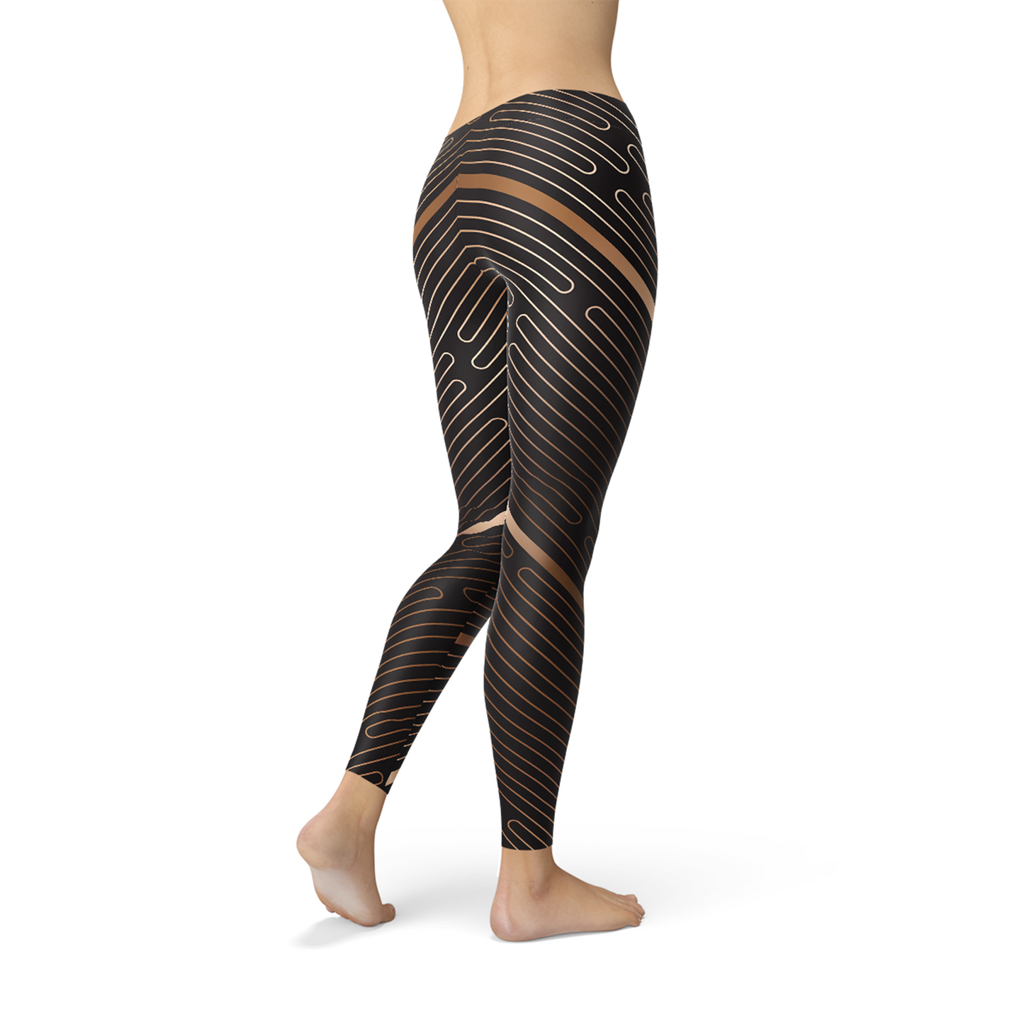Brown Lined Striped Black Sports Leggings