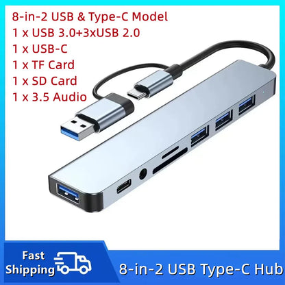8in1 USB C Hub 4 USB Ports 1 USB-C Jack TF/SD Card Reader 3.5mm Audio Output for MacBook pro iPad pro iPhone 15 Laptop