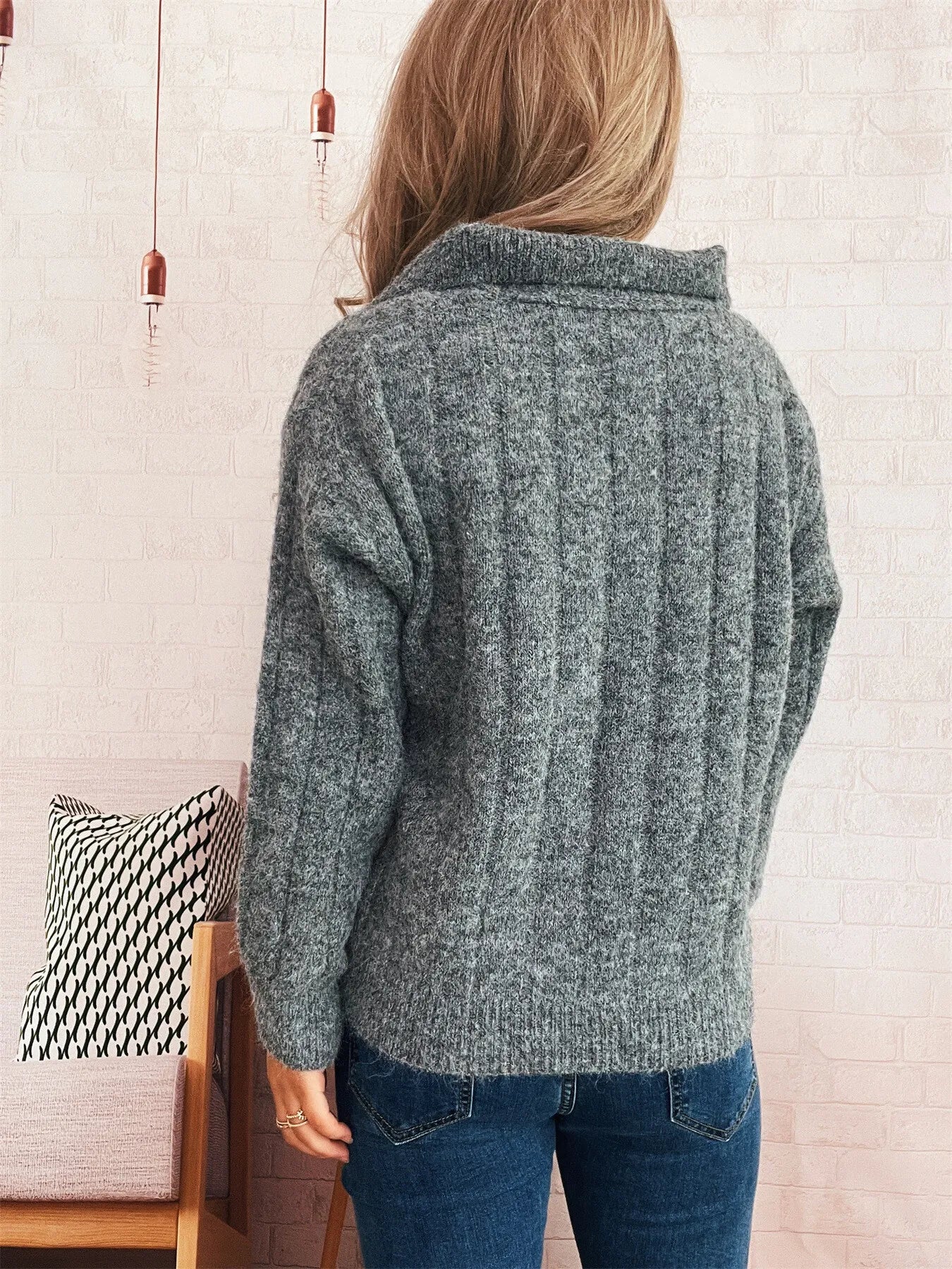 Ribbed Hem Quarter Zip Sweater