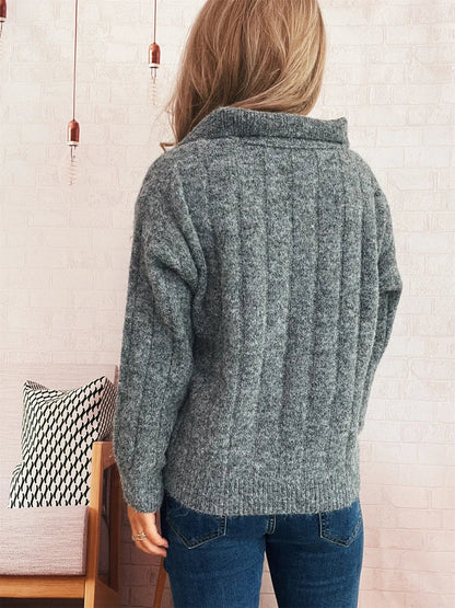 Ribbed Hem Quarter Zip Sweater