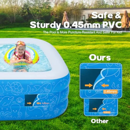 Inflatable Pool 120" x 72" x 22" Rectangular Family Swimming Pool Durable PVC Material Blow-up Pool for Outdoor Summer Fun Easy
