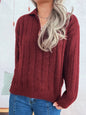 Ribbed Hem Quarter Zip Sweater