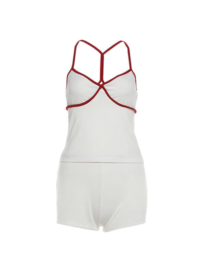 2026 new summer women's clothing pure desire spicy girl V-neck tank top contrasting color casual simple versatile shorts set INS