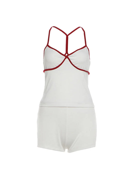 2026 new summer women's clothing pure desire spicy girl V-neck tank top contrasting color casual simple versatile shorts set INS