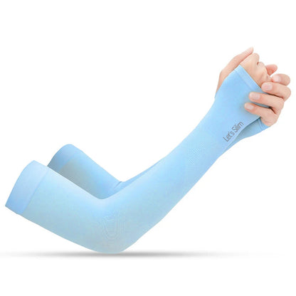 Summer Sun Protection Sleeves Men Women Ice Silk Cycling Driving Cool Arm Warmers Elastic Anti-Sunburn Outdoor Hiking Arm Cover