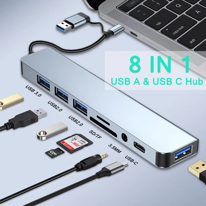 8in1 USB C Hub 4 USB Ports 1 USB-C Jack TF/SD Card Reader 3.5mm Audio Output for MacBook pro iPad pro iPhone 15 Laptop