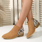 Fashion Leopard Print Boots Women Pointed Toe Chunky Heel Back Zipper