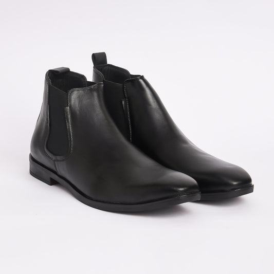Men's Black Genuine Leather Chelsea Boots (Size-9K)