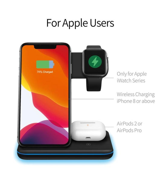 Ninja 15W 3-in-1 Fast Wireless Charging Station for Mobile Phones