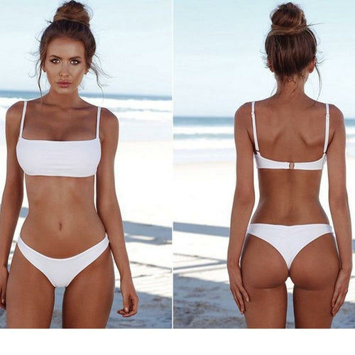 Womens Pure Color Bikini Swimsuit Ladies Sexy Triangle Beach Bathing