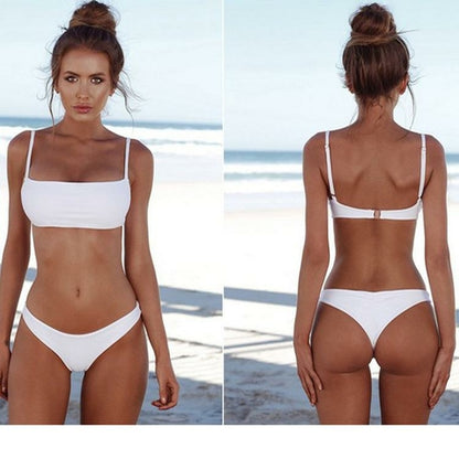 Womens Pure Color Bikini Swimsuit Ladies Sexy Triangle Beach Bathing
