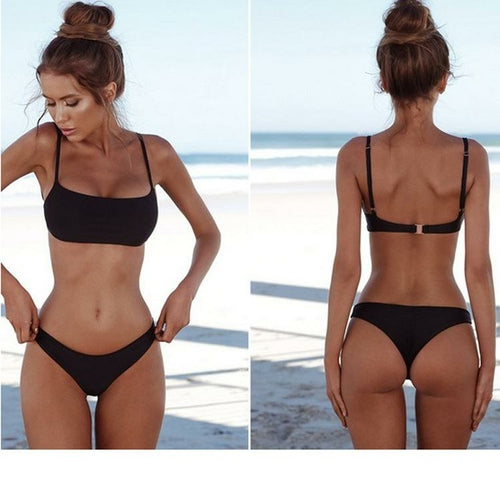 Womens Pure Color Bikini Swimsuit Ladies Sexy Triangle Beach Bathing