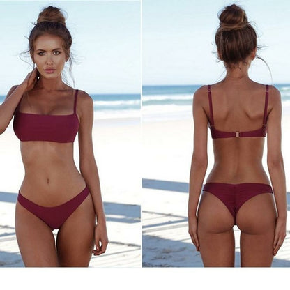 Womens Pure Color Bikini Swimsuit Ladies Sexy Triangle Beach Bathing