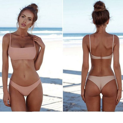 Womens Pure Color Bikini Swimsuit Ladies Sexy Triangle Beach Bathing